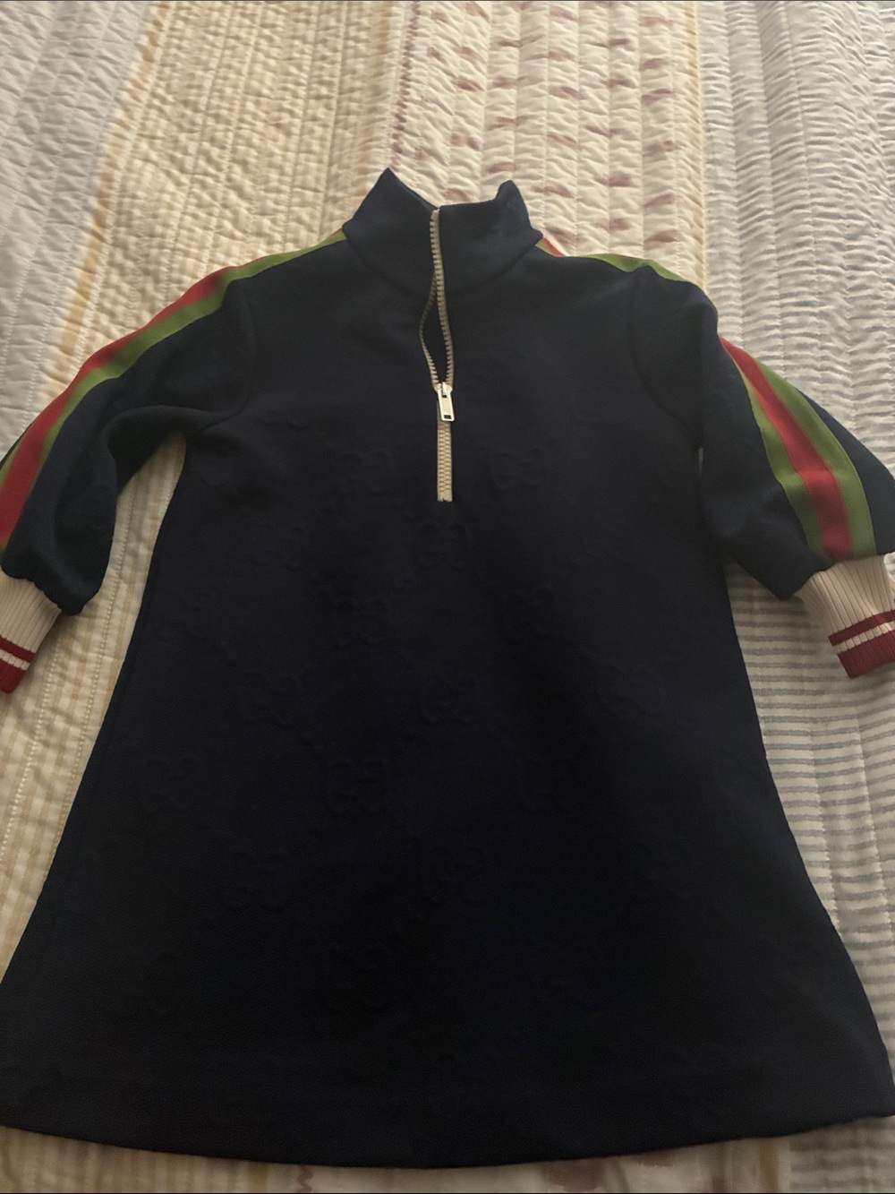 Gucci Navy Dress with Red and Green Stripe Detail